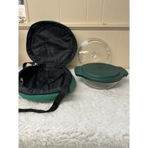 Anchor Hocking Carry Outs Vintage 4 pc Clear Glass 9" Round‎ 2 Qt Insulated Pan